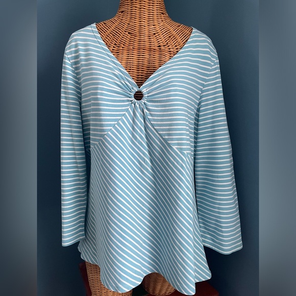 Charter Club Tops - Charter Club Striped V-neck Top O-Ring Blue White Stretchy Size XL EUC